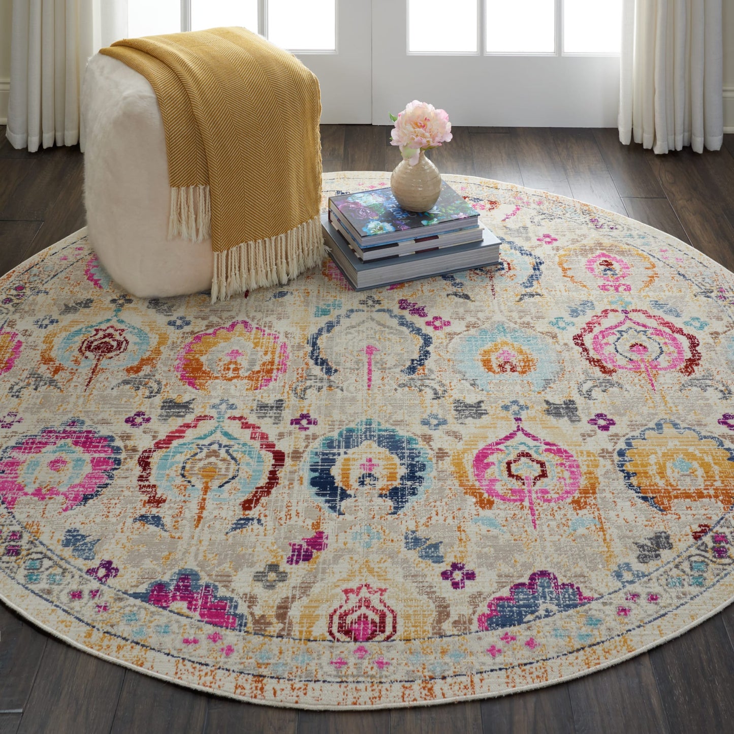 aRmanica VINTAGE KASHAN IVORY/MULTI COLOUR RUG by NOURISON