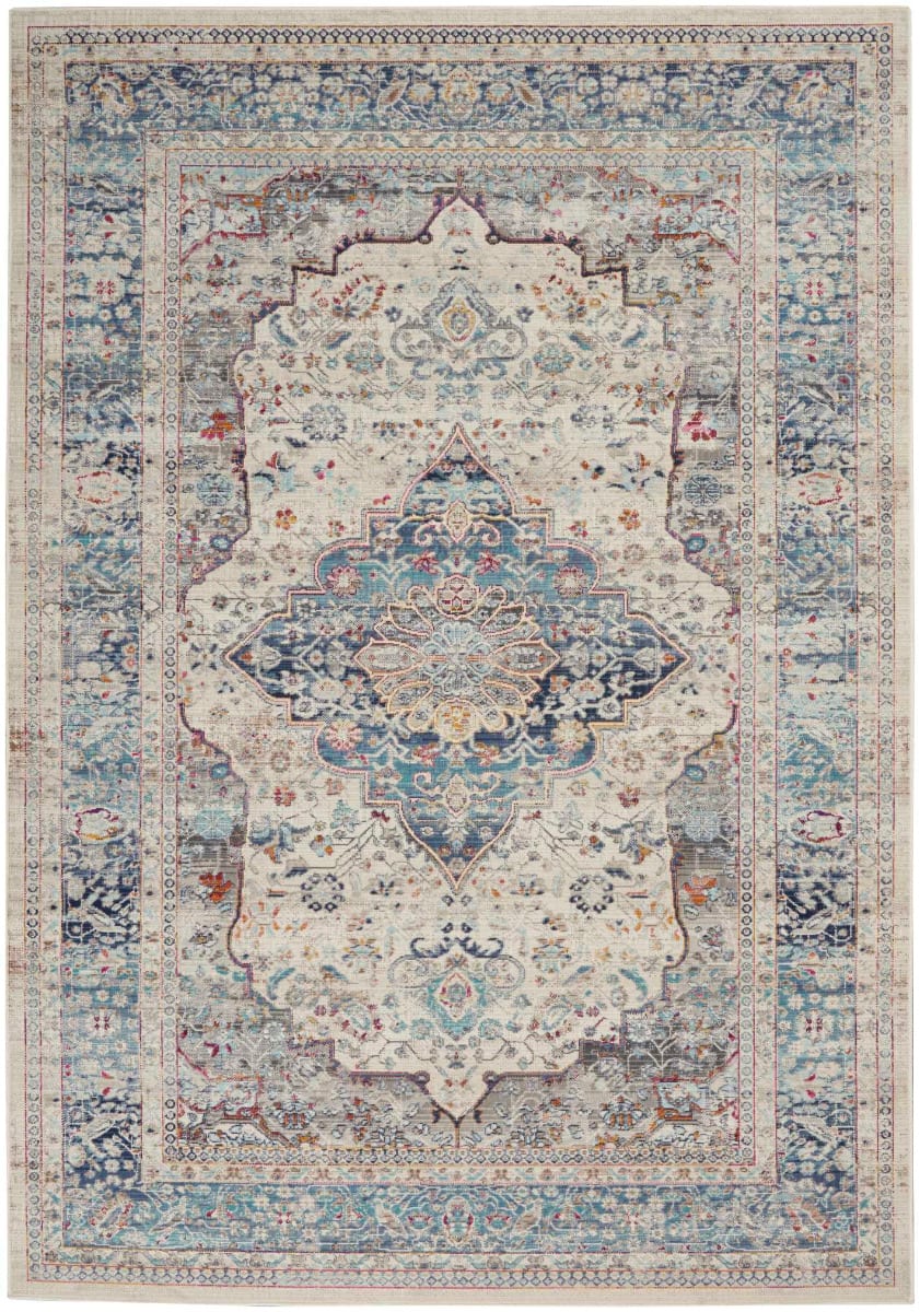 aRmanica VINTAGE KASHAN IVORY BLUE RUG by NOURISON