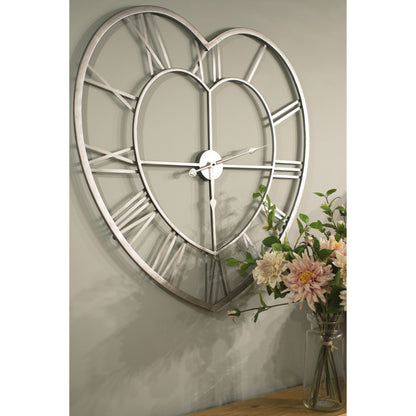 aRmanica Silver Heart Skeleton Wall Clock