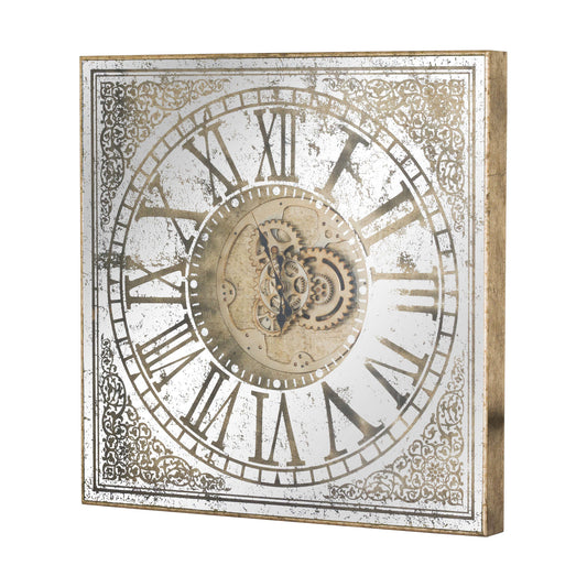 aRmanica Large Mirrored Square Framed Clock With Moving Mechanism