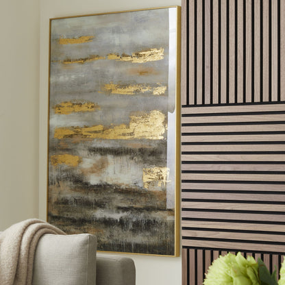 aRmanica Large Abstract Grey And Gold Glass Image With Gold Frame