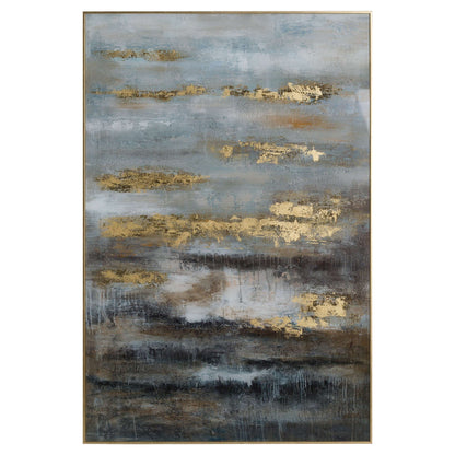 aRmanica Large Abstract Grey And Gold Glass Image With Gold Frame