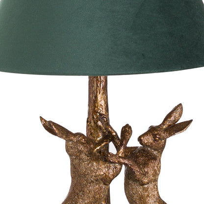 aRmanica Gold Marching Hares Lamp With Green Velvet Shade