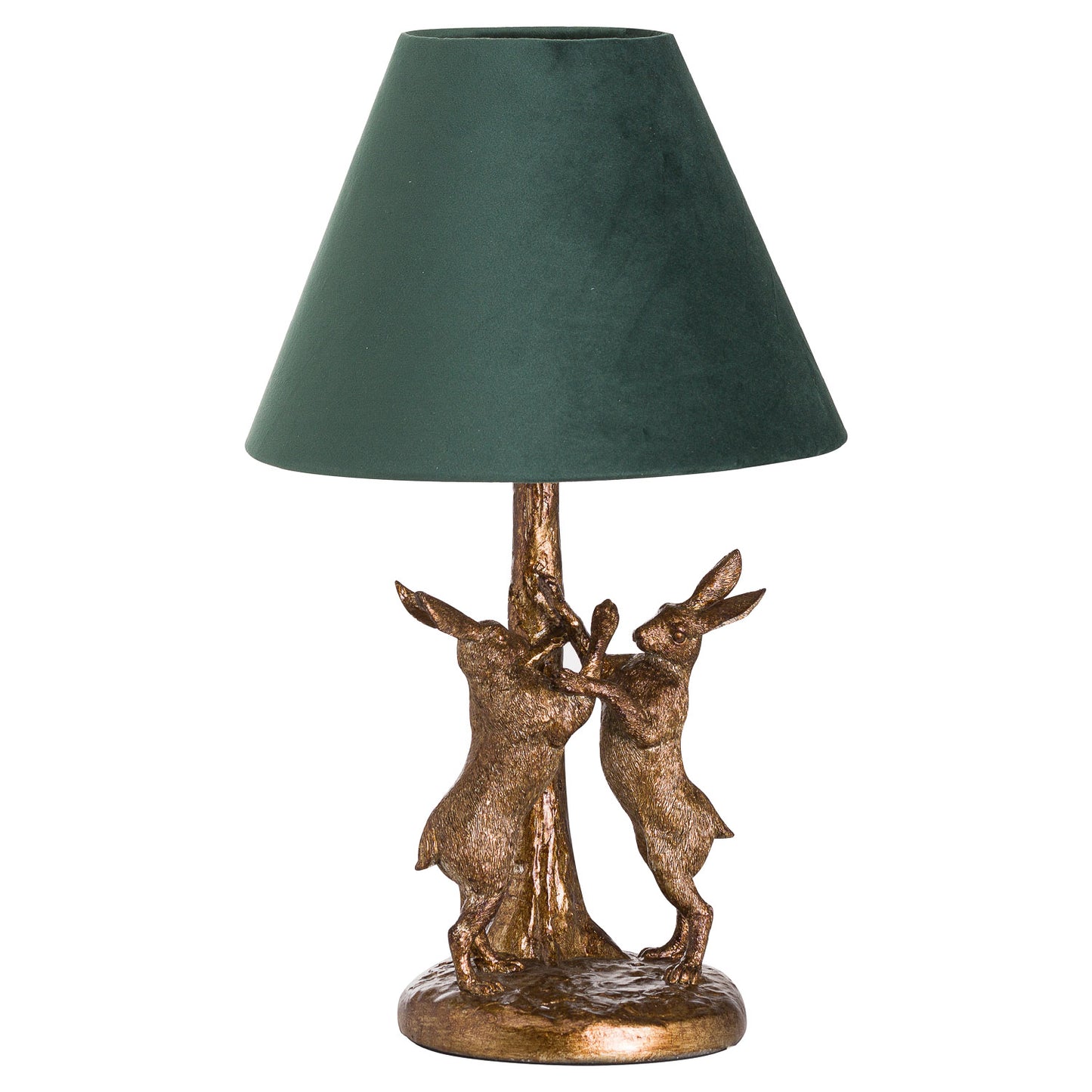 aRmanica Gold Marching Hares Lamp With Green Velvet Shade