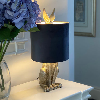 aRmanica Silver Hare Table Lamp With Grey Velvet Shade