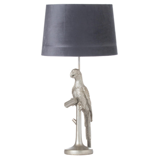 aRmanica Parrot Silver Table Lamp With Grey Velvet Shade