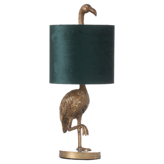 aRmanica Flamingo Gold Lamp With Emerald Velvet Shade