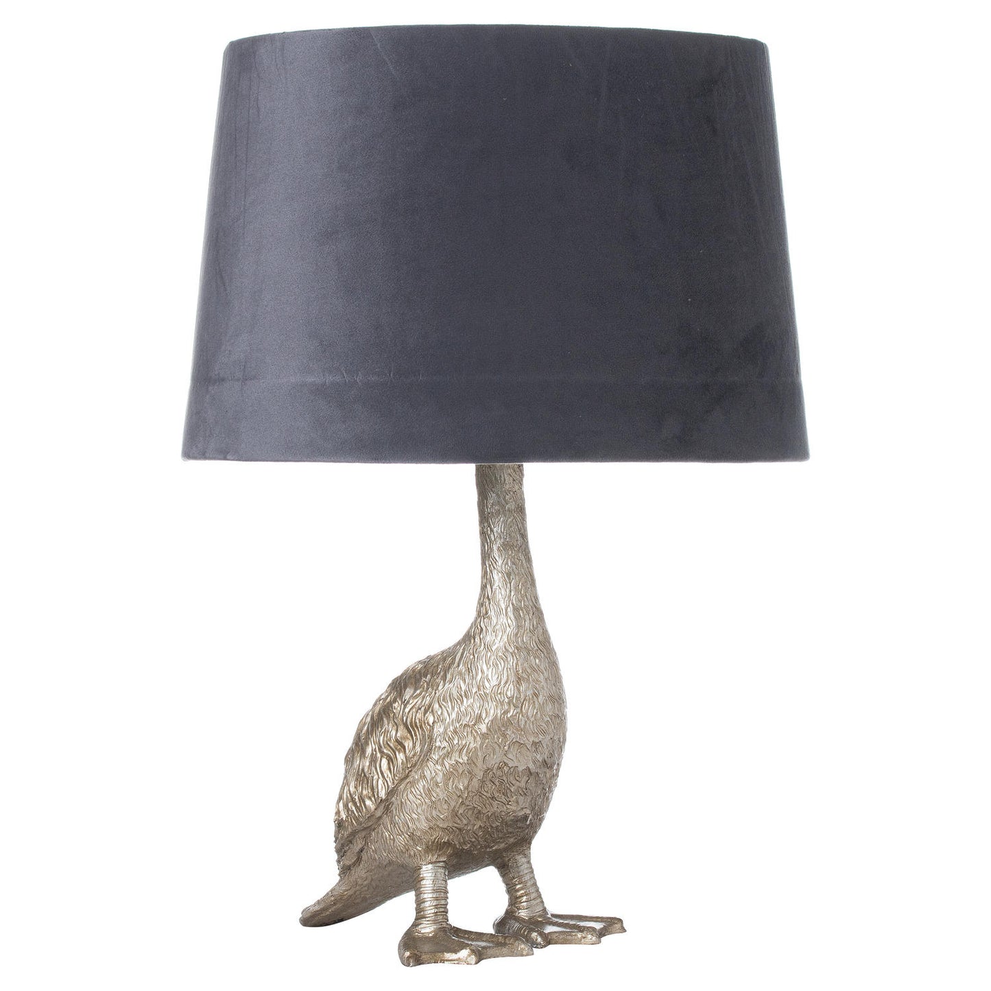 aRmanica Silver Goose Table Lamp With Grey Velvet Shade