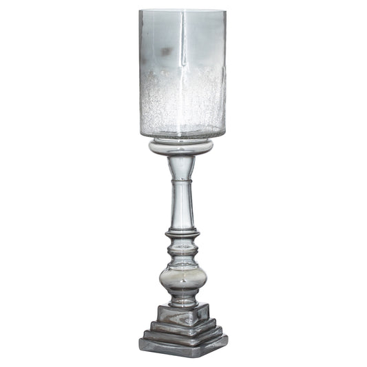 aRmanica Silver Smoked Midnight Glass Top Tall Candle Pillar Holder