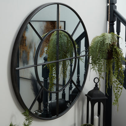 aRmanica Large Round Metal Window Mirror In Black