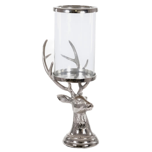 aRmanica Tall Silver Stag Candle Hurricane Lantern