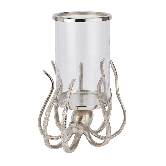 aRmanica Large Silver Octopus Candle Hurricane Lantern