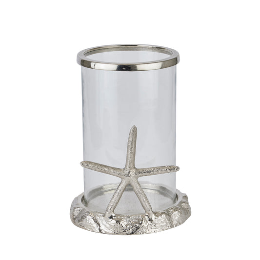 aRmanica Silver Starfish Candle Hurricane Lantern