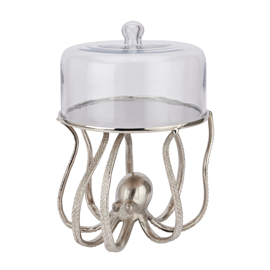 aRmanica Large Silver Octopus Cake Stand Cloche