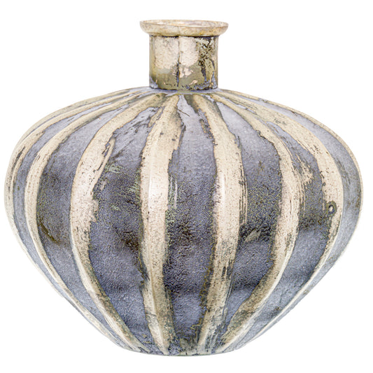 aRmanica Burnished And Grey Striped Squat Vase