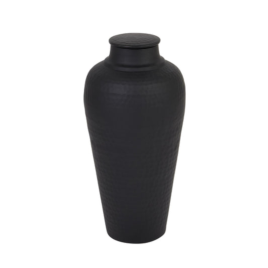 aRmanica Matt Black Hammered Vase With Lid