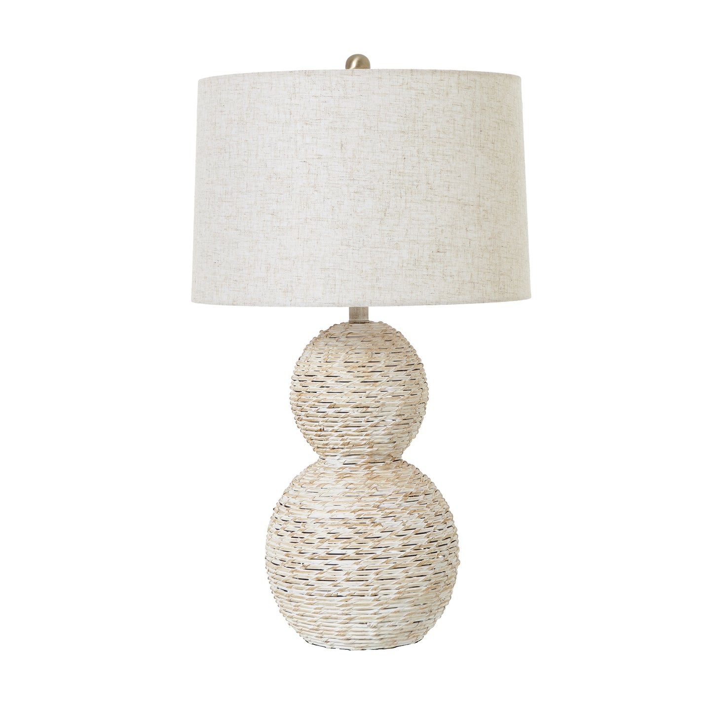 aRmanica White Wash Wicker Globe Table Lamp With Linen Shade