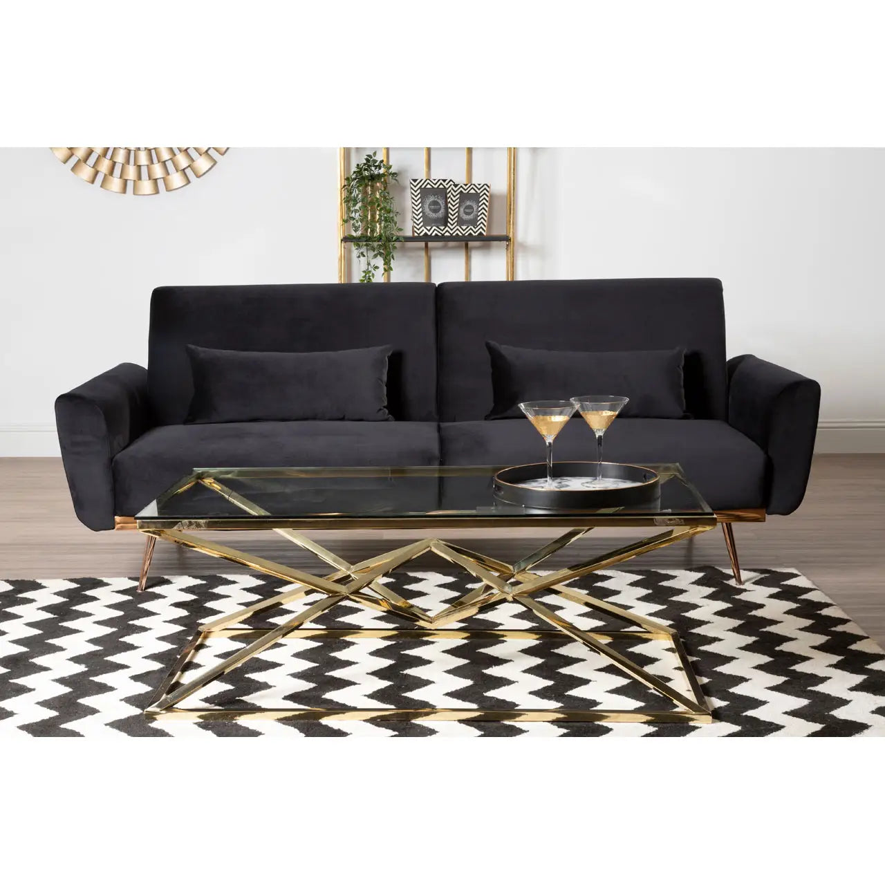 aRmanica HARRIS BLACK VELVET SOFA BED