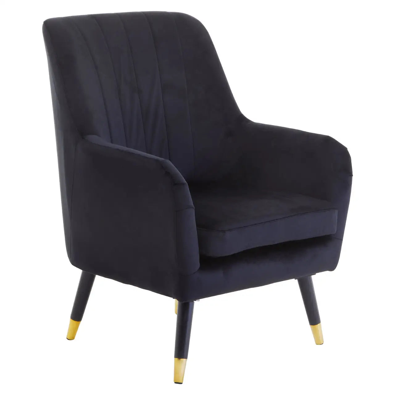 aRmanica LORETTO BLACK VELVET SCALLOPED ARMCHAIR