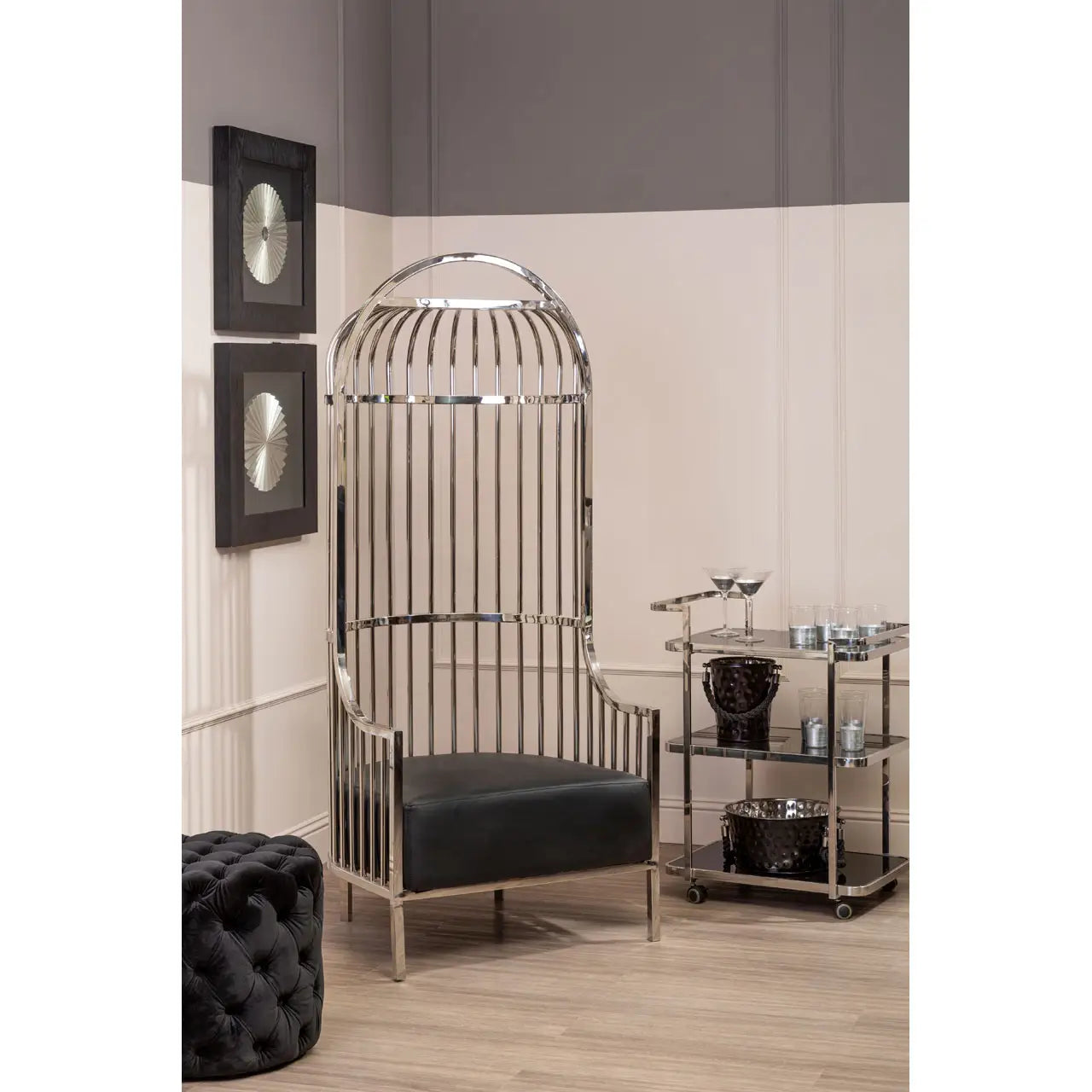 aRmanica ELIZA SILVER FINISH DOME CAGE CHAIR