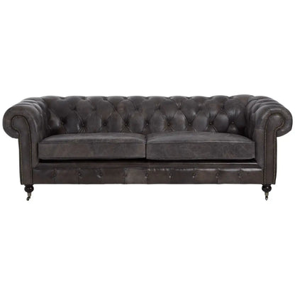 aRmanica CHIRCHILL DARK GREY LEATHER CHESTERFIELD THREE SEAT SOFA