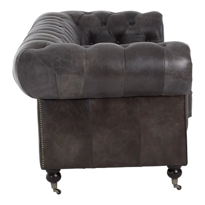 aRmanica CHIRCHILL DARK GREY LEATHER CHESTERFIELD THREE SEAT SOFA