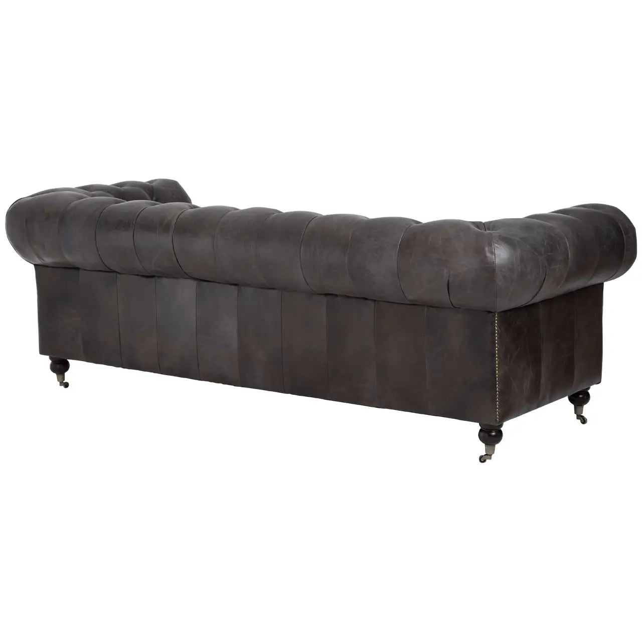 aRmanica CHIRCHILL DARK GREY LEATHER CHESTERFIELD THREE SEAT SOFA