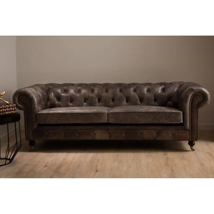 aRmanica CHIRCHILL DARK GREY LEATHER CHESTERFIELD THREE SEAT SOFA