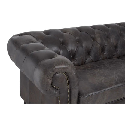 aRmanica CHIRCHILL DARK GREY LEATHER CHESTERFIELD THREE SEAT SOFA