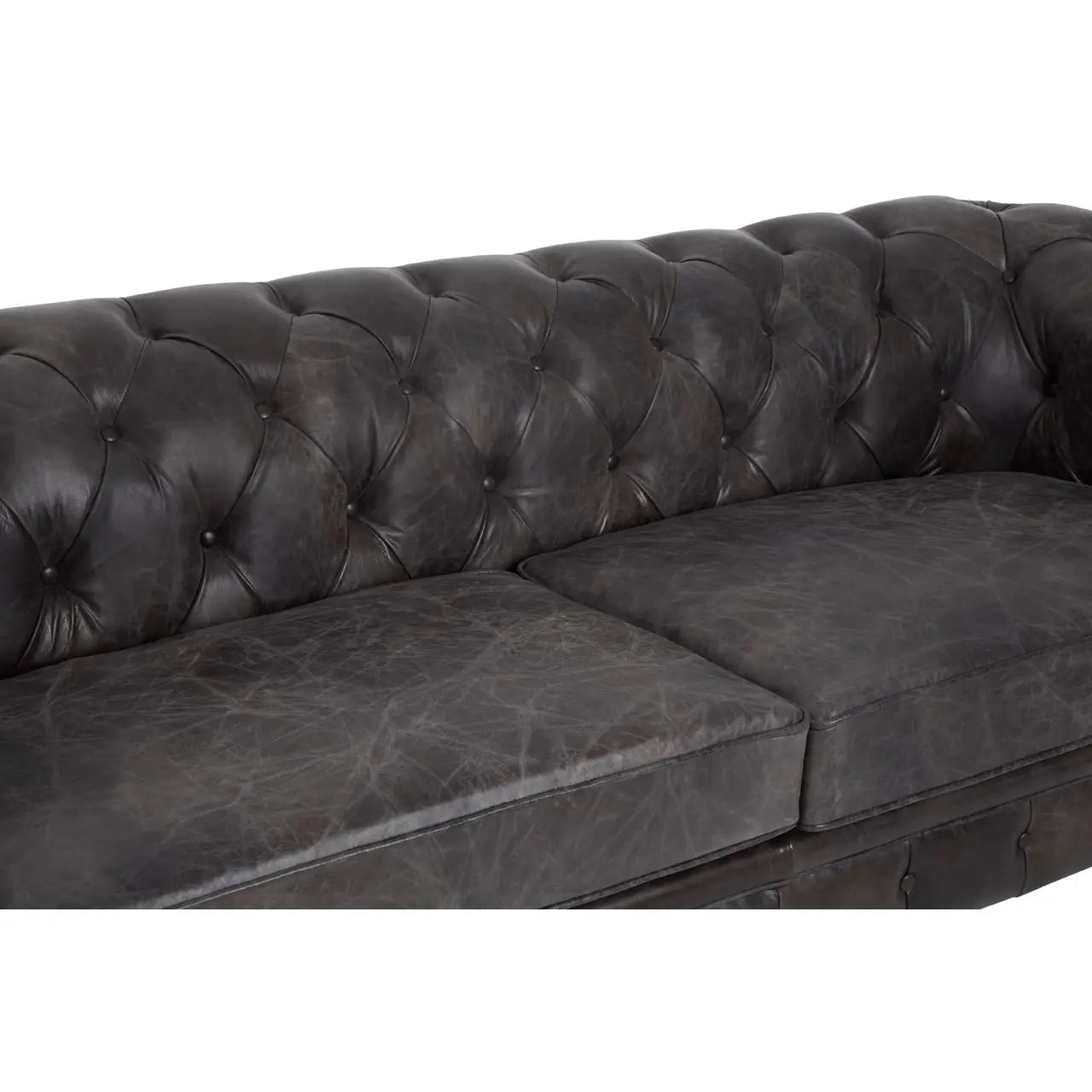 aRmanica CHIRCHILL DARK GREY LEATHER CHESTERFIELD THREE SEAT SOFA