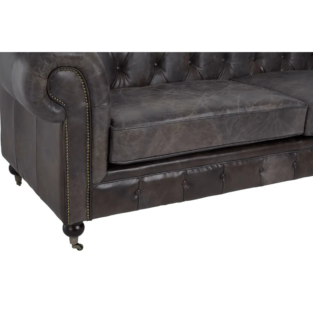 aRmanica CHIRCHILL DARK GREY LEATHER CHESTERFIELD THREE SEAT SOFA