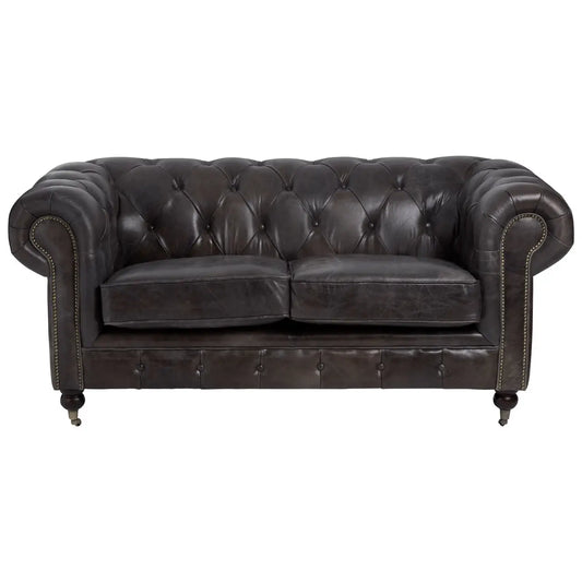 aRmanica CHIRCHILL DARK GREY LEATHER CHESTERFIELD TWO SEAT SOFA