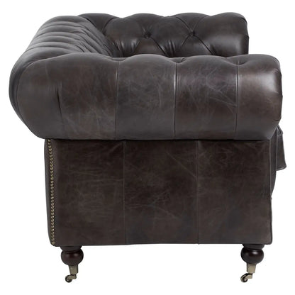 aRmanica CHIRCHILL DARK GREY LEATHER CHESTERFIELD TWO SEAT SOFA