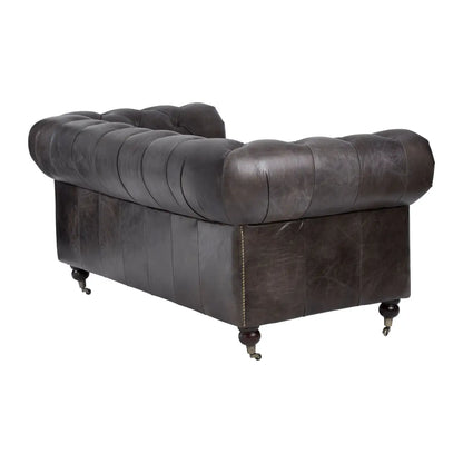 aRmanica CHIRCHILL DARK GREY LEATHER CHESTERFIELD TWO SEAT SOFA