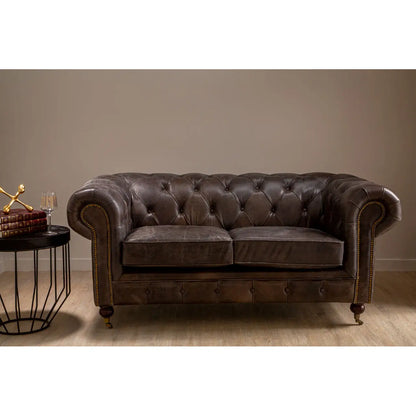 aRmanica CHIRCHILL DARK GREY LEATHER CHESTERFIELD TWO SEAT SOFA