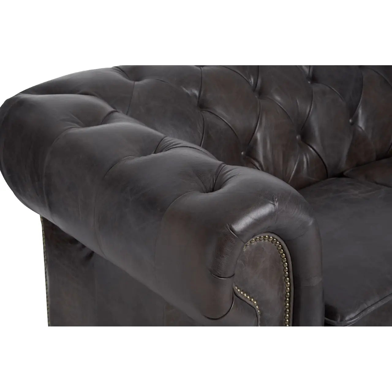 aRmanica CHIRCHILL DARK GREY LEATHER CHESTERFIELD TWO SEAT SOFA