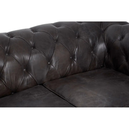 aRmanica CHIRCHILL DARK GREY LEATHER CHESTERFIELD TWO SEAT SOFA