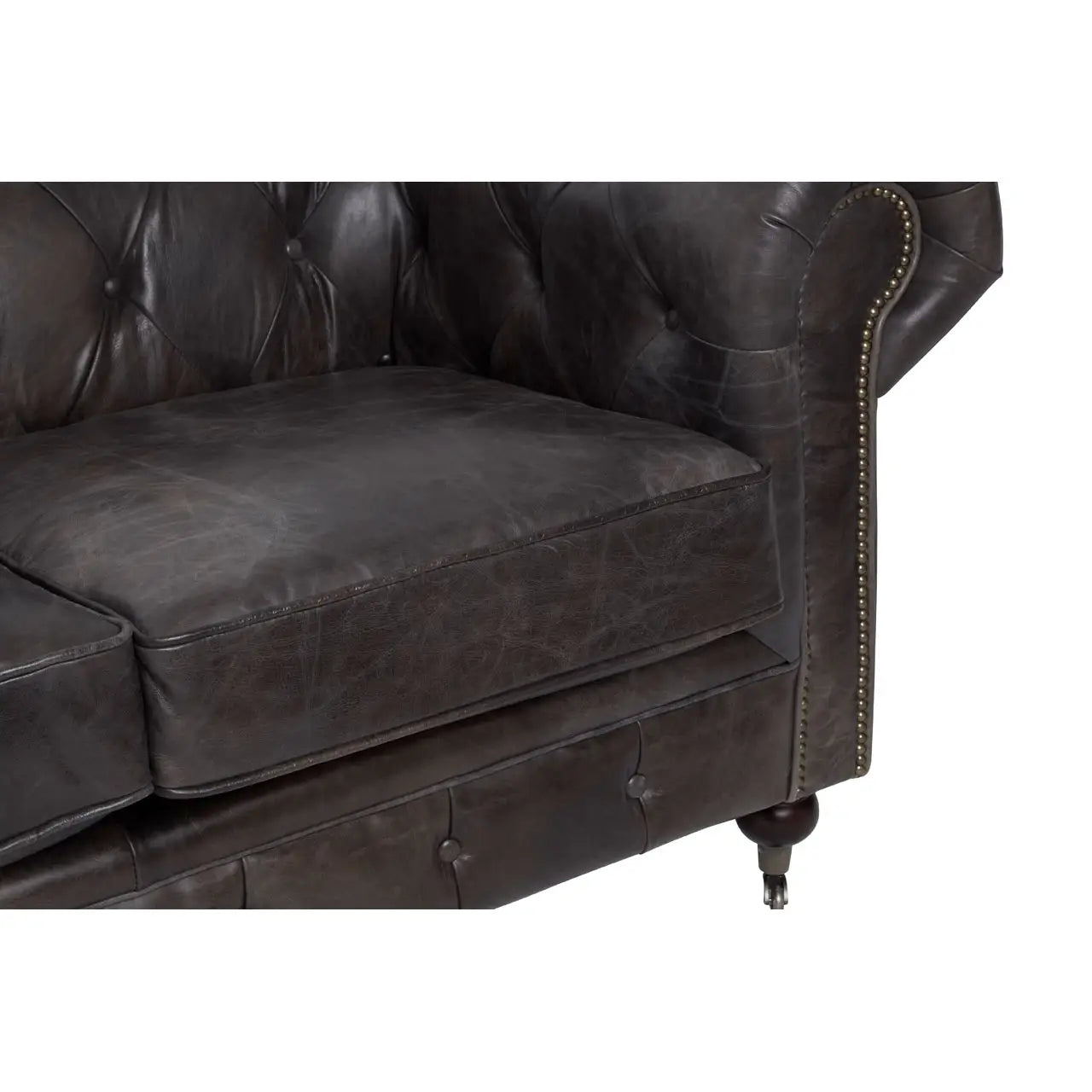 aRmanica CHIRCHILL DARK GREY LEATHER CHESTERFIELD TWO SEAT SOFA