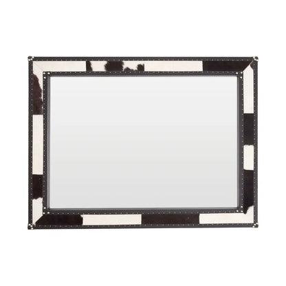 aRmanica BLACK/WHITE GENUINE COWHIDE WALL MIRROR