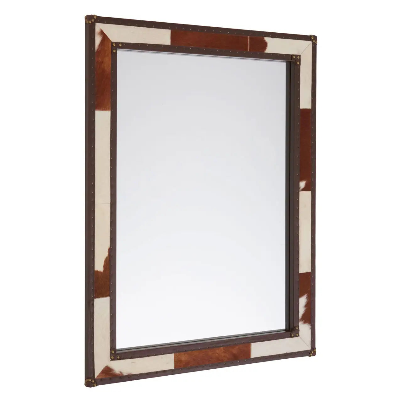 aRmanica BROWN/WHITE GENUINE COWHIDE WALL MIRROR