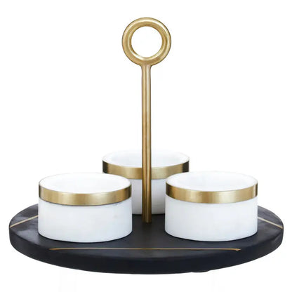 aRmanica MARBLE CONDIMENT SET WITH BLACK TRAY