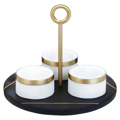 aRmanica MARBLE CONDIMENT SET WITH BLACK TRAY