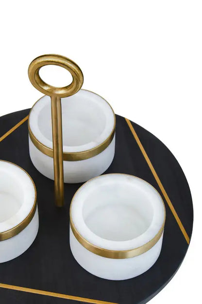 aRmanica MARBLE CONDIMENT SET WITH BLACK TRAY