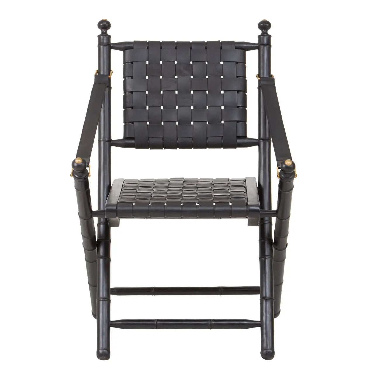 aRmanica KIOMARSI BLACK STRAPPED LEATHER AND BLACK TEAK WOOD CHAIR