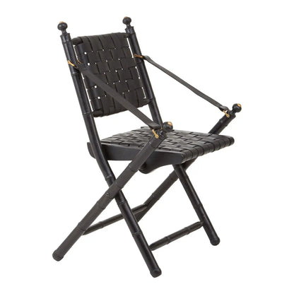 aRmanica KIOMARSI BLACK STRAPPED LEATHER AND BLACK TEAK WOOD CHAIR