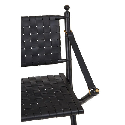 aRmanica KIOMARSI BLACK STRAPPED LEATHER AND BLACK TEAK WOOD CHAIR