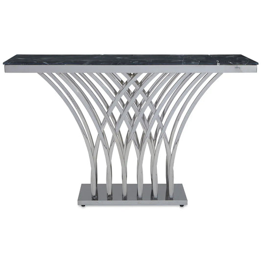 aRmanica Arenzo Black Marble And Silver Console Table