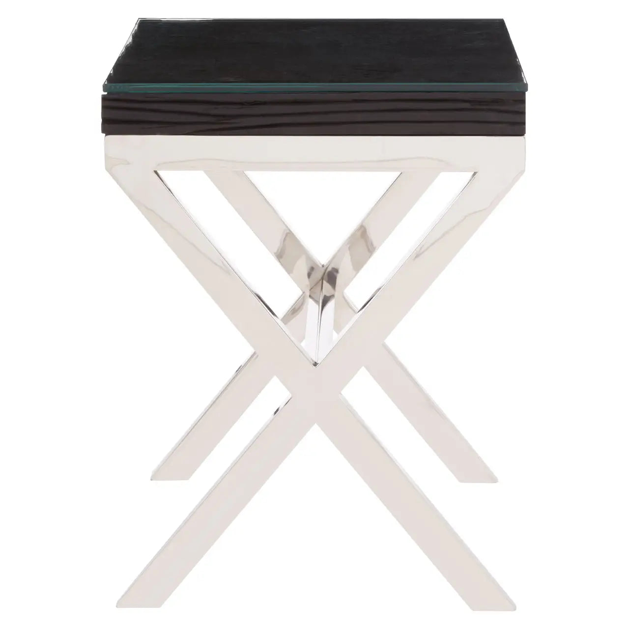 aRmanica KERALO BLACK SAL WOOD TOP SIDE TABLE WITH CROSS BASE