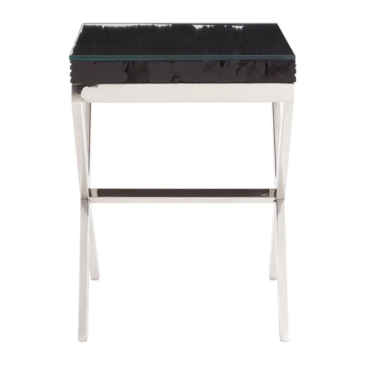 aRmanica KERALO BLACK SAL WOOD TOP SIDE TABLE WITH CROSS BASE