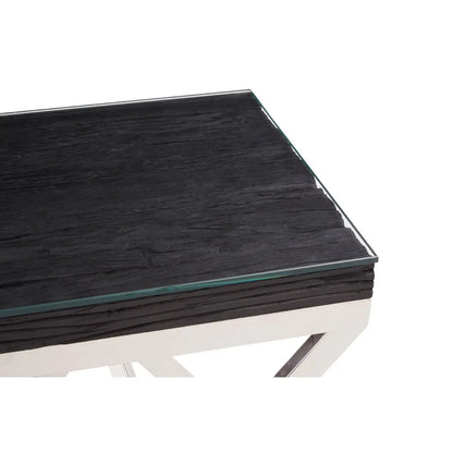 aRmanica KERALO BLACK SAL WOOD TOP SIDE TABLE WITH CROSS BASE